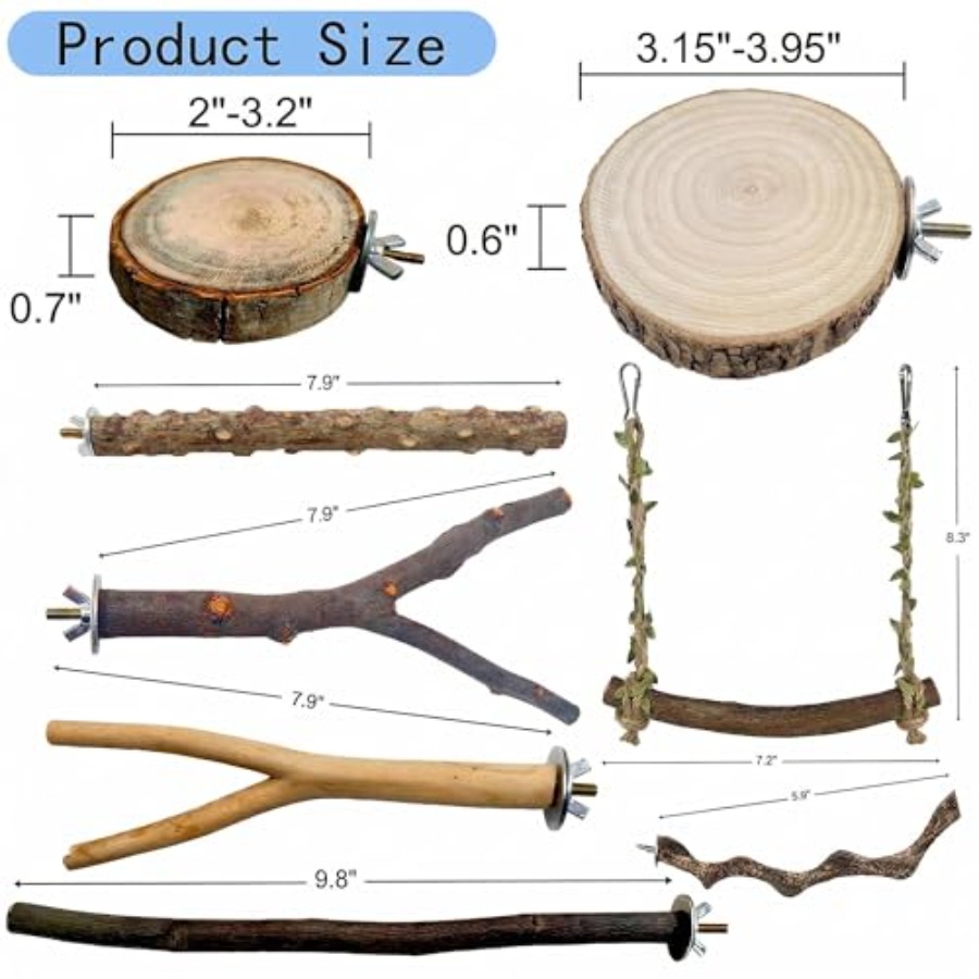 8PCS natural wood bird perches - Health & Wellness Expo incelemesi ve fiyatı